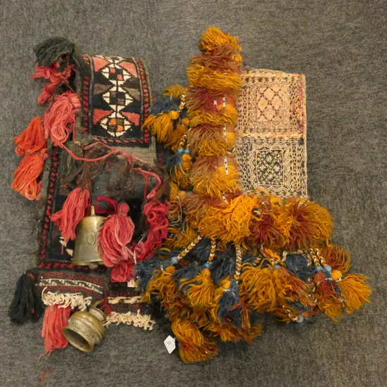 2 HAND KNOTTED CAMEL TRAPPINGS/COLLAR L 1680 MM ONE WITH BELLS