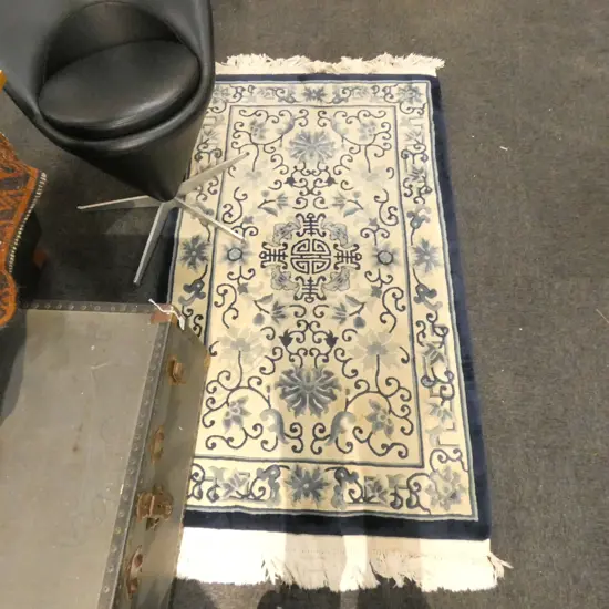 ORIENTAL BLUE WOOL PILE RUG 1740 X 900MM