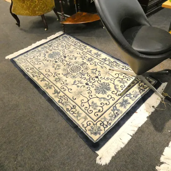 ORIENTAL BLUE WOOL PILE RUG 1740 X 900MM