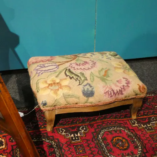 TAPESTRY FOOTSTOOL, RECTANGULAR, 330 X 290MM