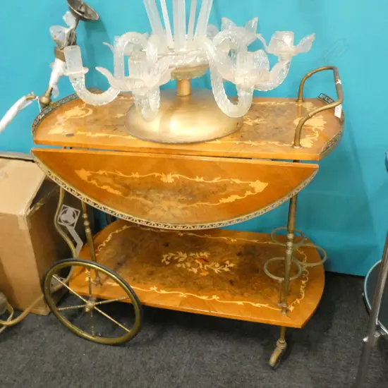 VINTAGE ITALIAN SOTTENTO MARQUETRY DRINKS TROLLEY H. 780MM