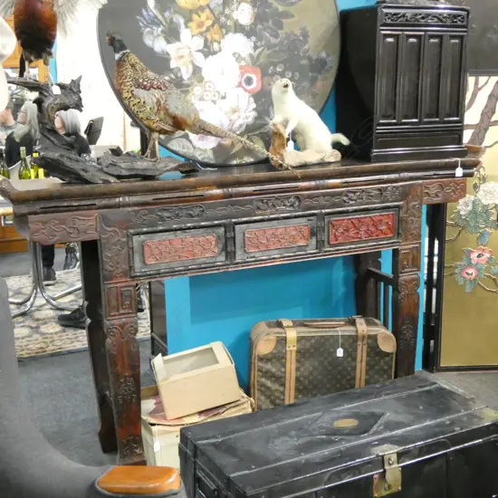 OLD CHINESE ALTAR TABLE RED & BLACK PART LACQUER