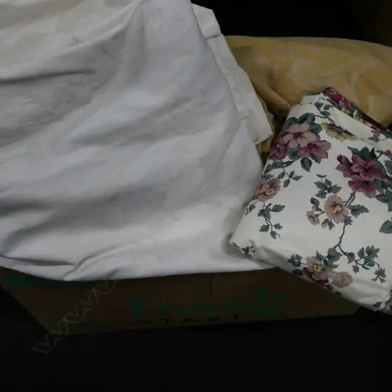 LARGE YELLOW CURTAIN 2800MM W. 2550MM DROP SOME STAINS