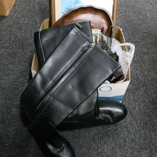 BOX LOT FRAMES, BOOTS, SUN GLASSES ETC