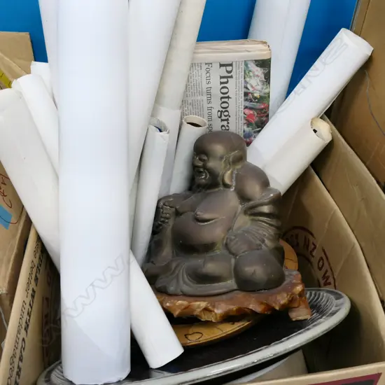 BOX LOT PLATTERS, BUDDHA, ASST. NZ, GREENPEACE, MAORI POSTERS ETC