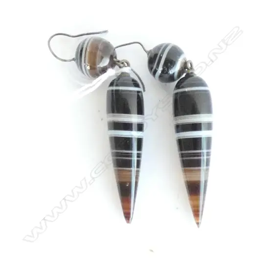 PR VINTAGE BANDED AGATE DROP EARRINGS