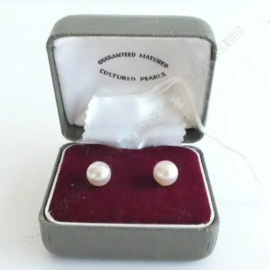 PAIR CULTURED PEARL & 9CT GOLD SCREW EARRINGS - IN ORIGINAL BOX