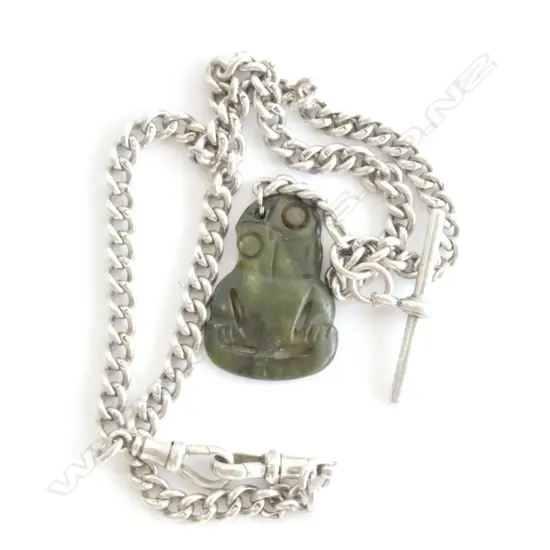 SILVER WATCH CHAIN GREENSTONE TIKI