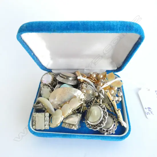 VINTAGE MOTHER OF PEARL EARRINGS, COLLAR CLIPS ETC.