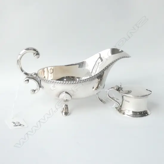 SILVER PLATE SAUCE BOAT & ST. SILVER MUSTARD (LINER ABSENT)