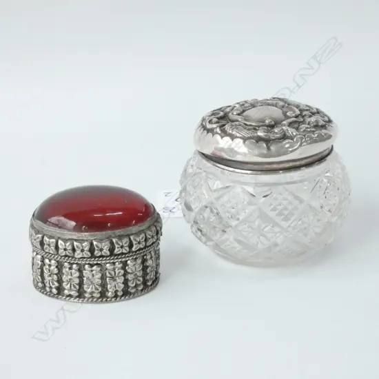2 VANITY JARS/BOXES. 1 WITH SILVER TOP Birm.1902