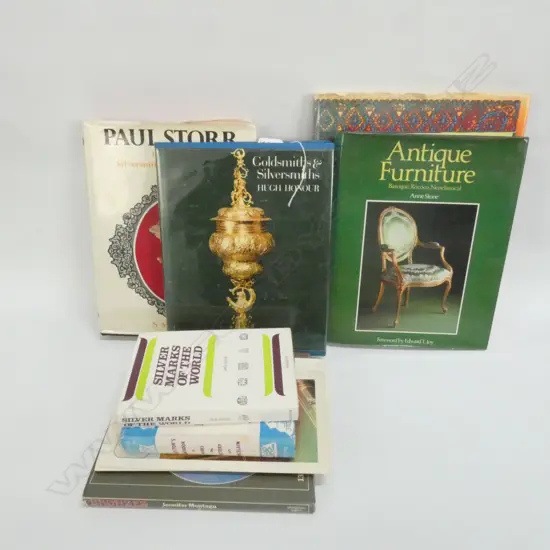 2 LARGE FORMAT BOOKS ON ANTIQUE SILVER, ALONG WITH OTHERS OJN ANTIQUES