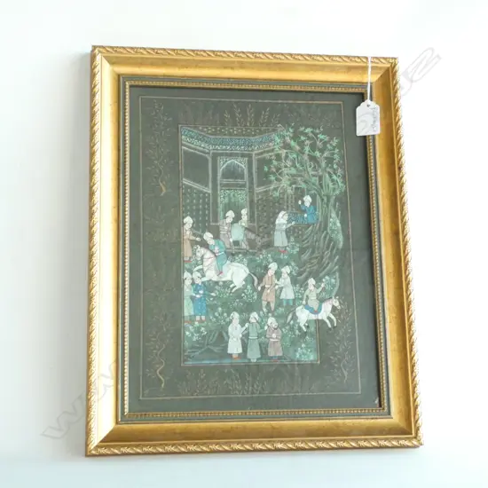 H/PAINTED INDIAN VINTAGE SCENE ON SILK