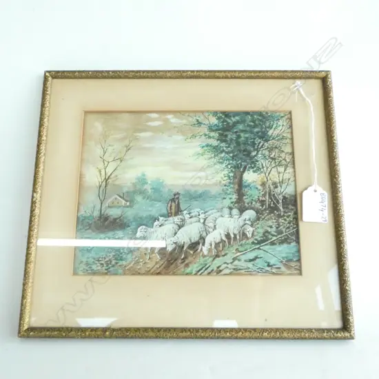 EARLY 20thC WATERCOLOR SHEPARD AND FLOCK L.303mm