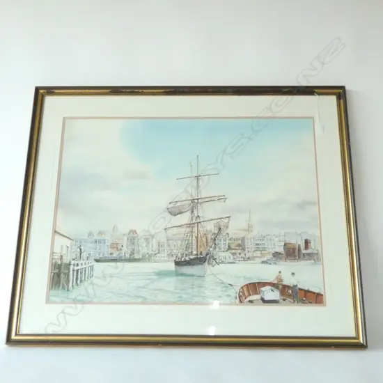 WATERCOLOUR OF OLD AUCKLAND SIGNED MORRIS 580 X 750mm
