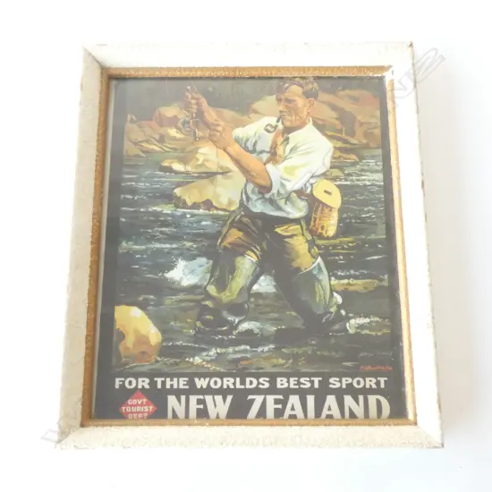 NZ GOVT TOURIST DEPT FRAMED ADVERTISING POSTER, 290 X 240MM