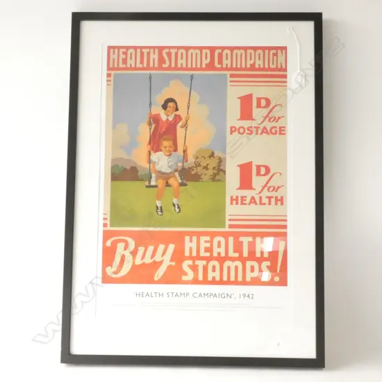 FRAMED REPRODUCTION HEALTH STAMP POSTER 560 X 400 MM