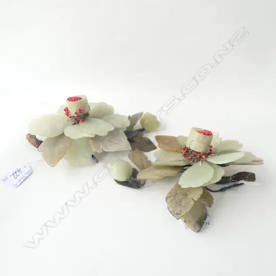 TWO PAIR GREEN JADE LEAVES 