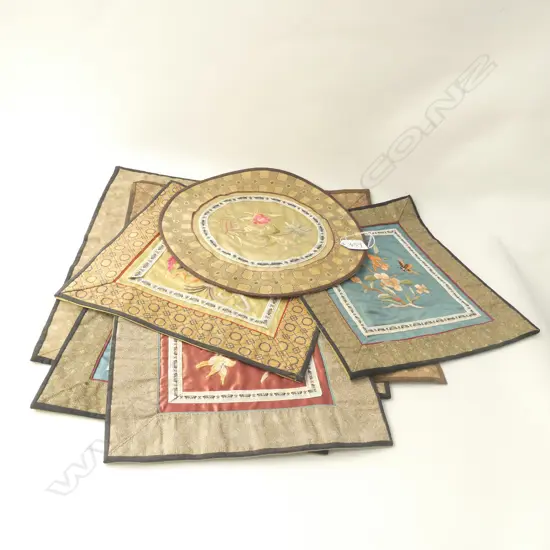 SEVEN ASSORTED CHINESE SILK EMBROIDERED PLACE MATS. LARGEST  350 X 350MM