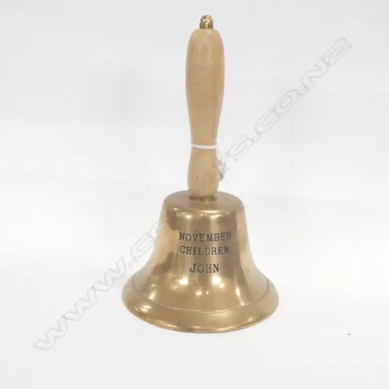BRONZE SCHOOL BELL INSCRIPBED 'NOVEMBER CHILDREN JOHN' H.250mm