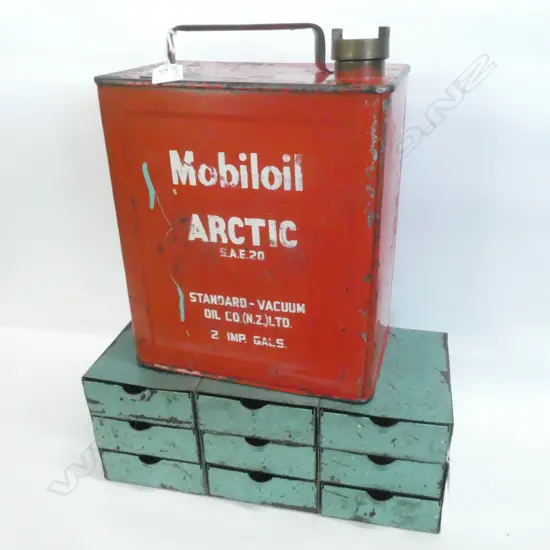 RED MOBIL OIL TIN & SCREW DRAWERS W. 360MM