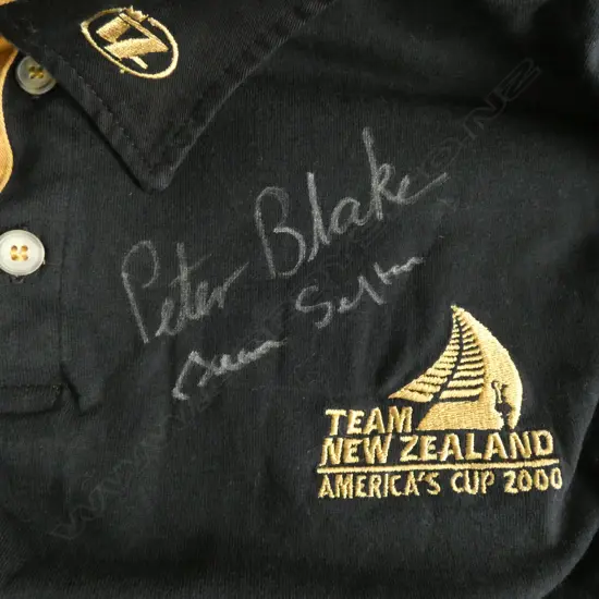 TEAM NZ AMERICAS CUP PETER BLAKE SIGNED POLO