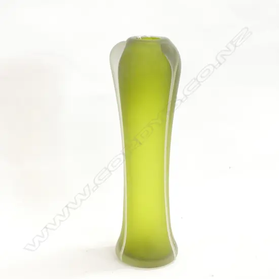 ART NOUVEAU TALL GREEN GLASS VASE WITH TRAILINGS, H.375MM