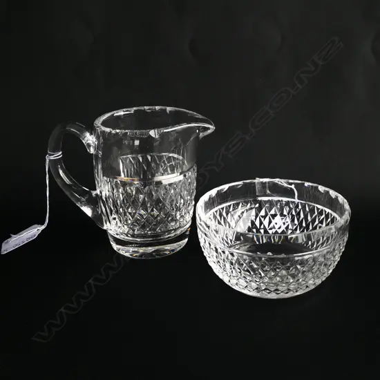 WATERFORD CRYSTAL MILK JUG (H. 100MM) & OPEN SUGAR BOWL (DIA. 100MM)