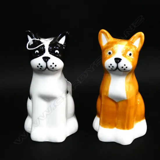 PR OF MODERN FRENCH PORCELAIN SALT AND PAPER CAT & DOG 