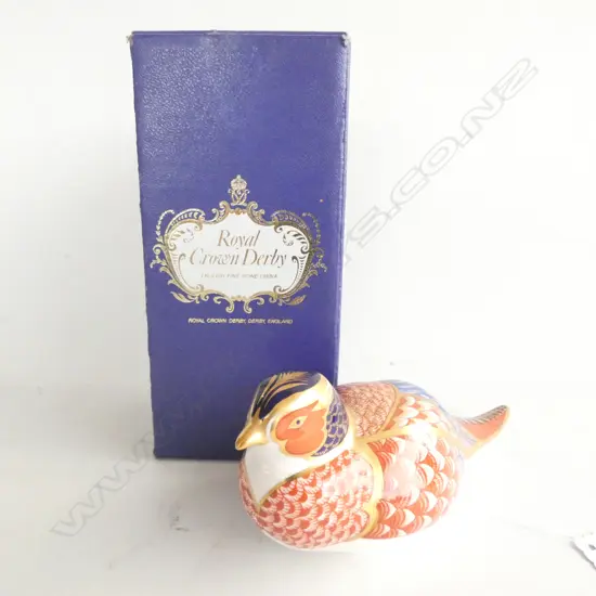 ROYAL CROWN DERBY PHEASANT PAPERWEIGHT. GOLD STOPPER. IN ORIGINAL BOX
