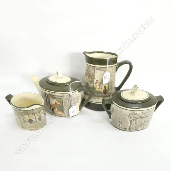 ROYAL DOULTON CAT IN THE OPEN DOOR 4 PCES; TEAPOT...