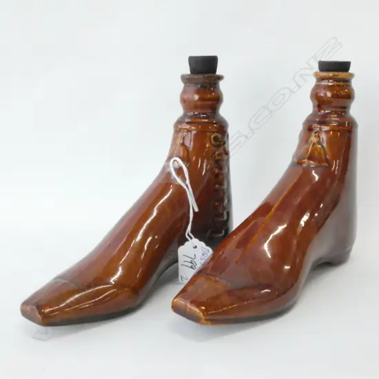 2 ANTIQUE CERAMIC BOOT FORM HOT WATER BOTTLES EX BRYAN JACKSON