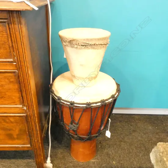 AFRICAN DJEMBE HAND BONGO DRUM (H. 460MM) & ONE SMALL BONGO DRUM (H. 215MM)