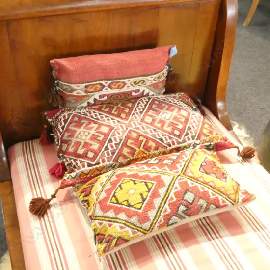 3 KELIM CUSHIONS TASSEL & BEADED FRINGE HIGHLIGHTS