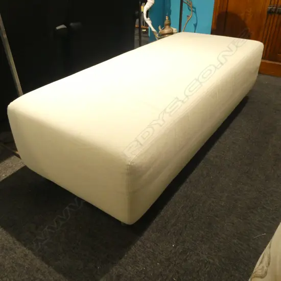 UPHOLSTERED MODERN OTTOMAN (some marks to fabric) CHROME FEET