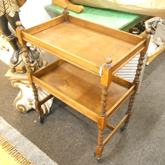 2 TIER BARLEY TWIST OAK TROLLEY H. 850MM