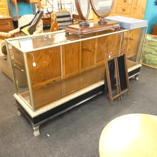 ORNATE ANTIQUE SHOP COUNTER/DISPLAY BRASS BOUND WITH METAL CLAW FEET