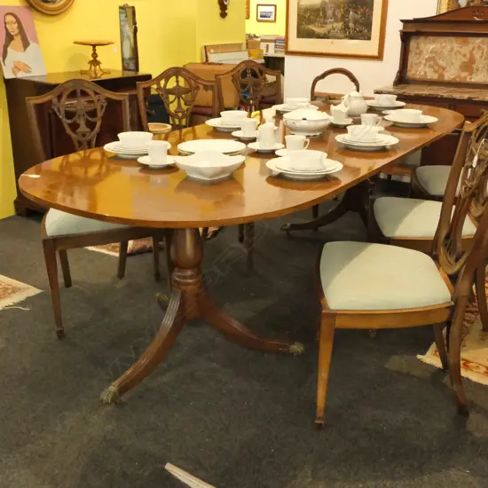 REGENCY STYLE DOUBLE PEDESTAL DINING TABLE - ONE LEAF