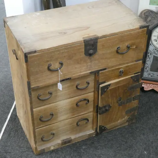 EARLY 20thC JAPANESE CHEST IRON TRIM H. 620MM W. 590MM