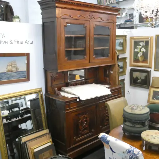 ANTIQUE FRENCH ELM HIGH BOOKCASE BUREAU 1400 X 1560 X 94mm