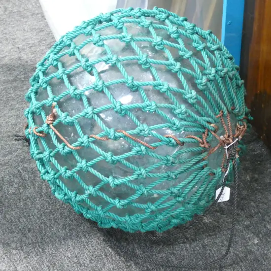 OLD LARGE GLASS FISHING FLOAT WITH NETTING Dia.390mm
