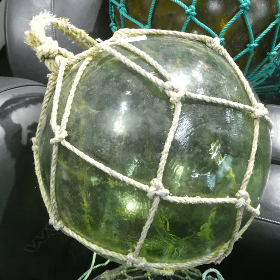 OLD GLASS LARGE FISHING FLOAT WITH NETTING Dia.370mm