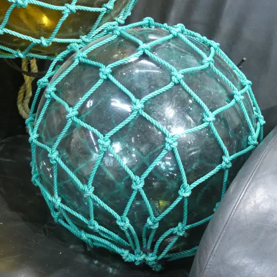 OLD LARGE GLASS FISHING FLOAT WITH NETTING Dia.380mm