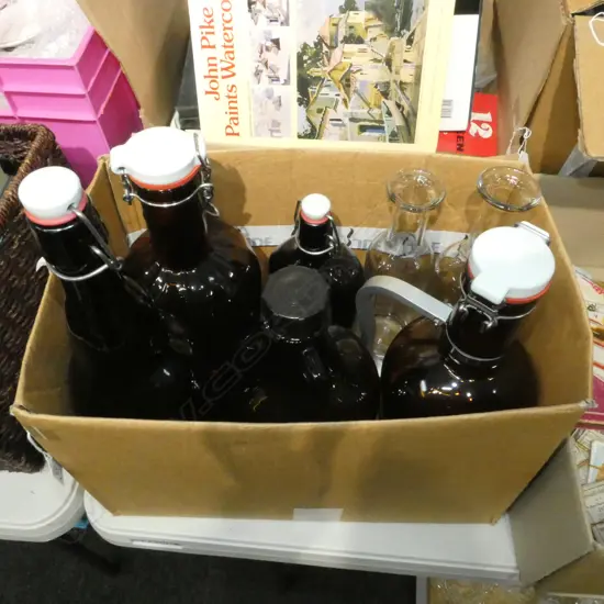 BOX LOT ASST. BEER FLAGONS & WINE CARAFES 