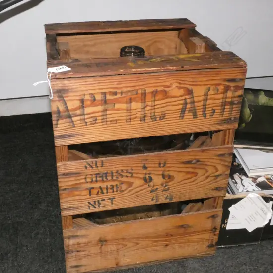 GLASS ACID VESSEL & WOODEN CASE H. 480MM