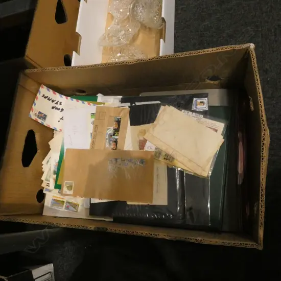 LG BOX LOT OLD STAMPS; ALBUMS, FIRST DAY COVERS, LOOSE STAMPS, ETC.