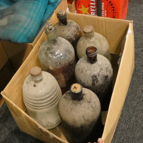 6 GLASS CHEMICAL BOTTLES H 380 MM