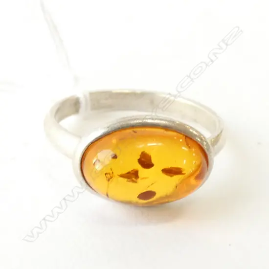 SILVER AND AMBER RING