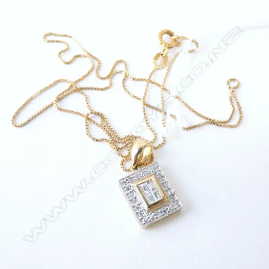 9ct GOLD & DIAMOND PENDANT FINE 18CT GOLD CHAIN