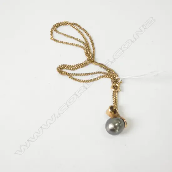 9CT GOLD & BLACK PEARL PENDANT GOLD PLATED CHAIN